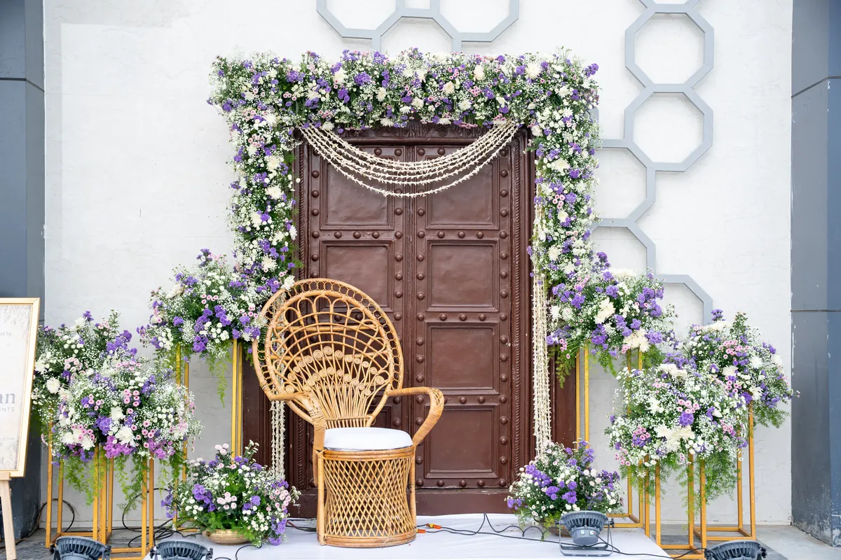 Floral arch wedding backdrop at ALOHA intimate wedding resort Hyderabad