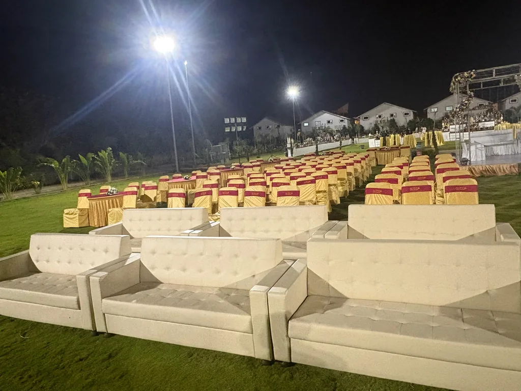 Night wedding ceremony at ALOHA — outdoor reception under floodlights